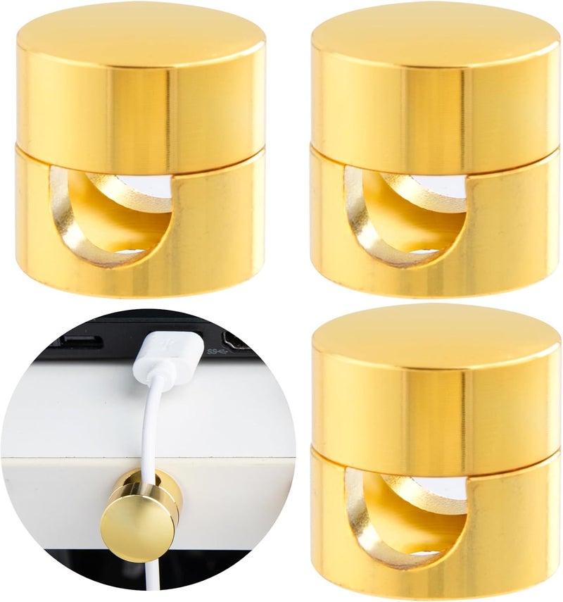 SmallCat 3 Sets Charger Holders for Cords, Gold Adjustable Cable Anchor Holders, Adhesive Metal Cord Clips, Cable Management Wire Organizers for Desk, Office, Nightstand - Image 1